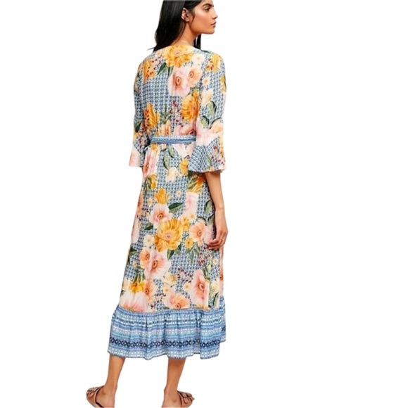 Farm Rio for Anthropologie Camila Wrap Dress Maxi Floral Women’s Size Medium - Picture 2 of 11